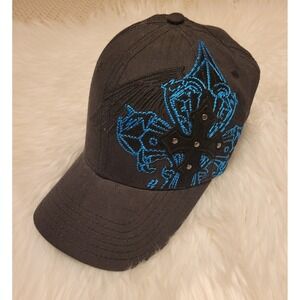 Men's Black Fitted Hat MMA Elite Blue Embroidered Cross Design Martial Arts
